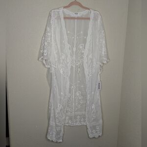Kindred White Embroidered Lace Kimono Boho Coverup Plus Size 3X